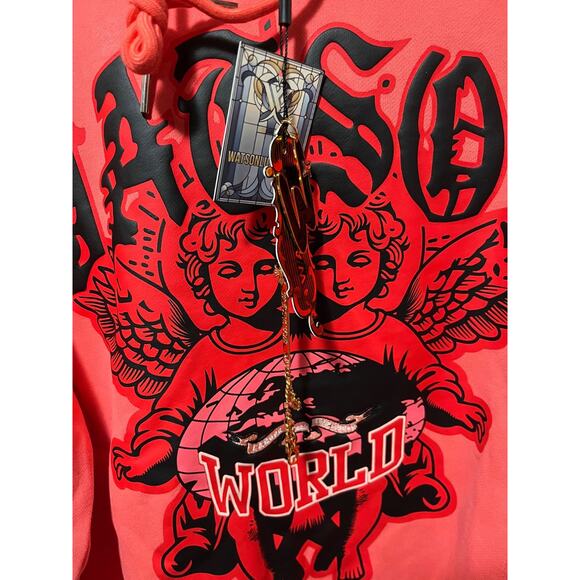 Watson Luxe Larger Than Life Hoodie Red Graphic Angels Size L NWT Streetwear - Picture 9 of 14